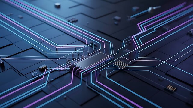 Futuristic technology circuit board abstract electronic motherboard microchip with connections digital processor and engineering design