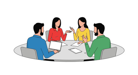 Dynamic team collaborating around table, strategizing business growth, modern office meeting, diverse group brainstorming ideas, professional partnership