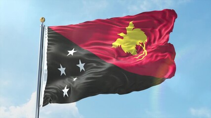 4K Papua New Guinea flag waving in the wind - realistic Papua New Guinea flag animation in high resolution, perfect for Papua New Guinea national day, independence, travel and patriotic video projects