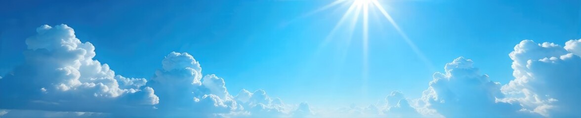 Vast, cerulean expanse of clear sky, sunbeams piercing through wispy clouds, offering a breathtaking view of boundless blue ,  brilliant,  lightness