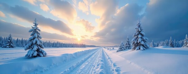 Vast, snow-covered Siberian landscape under a dramatic winter sky Perfect for travel, nature, and winter-themed projects Stunning frozen wilderness scenery , trees, sky, peaceful