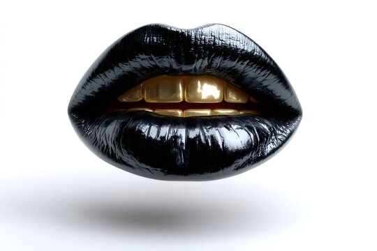 Black lips showing golden grillz and teeth