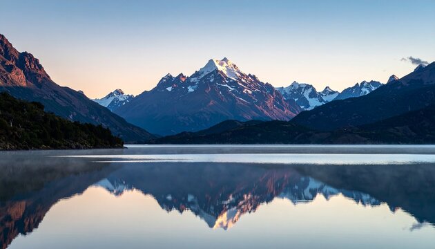 雪山と湖の鏡面反射が美しい静かな風景