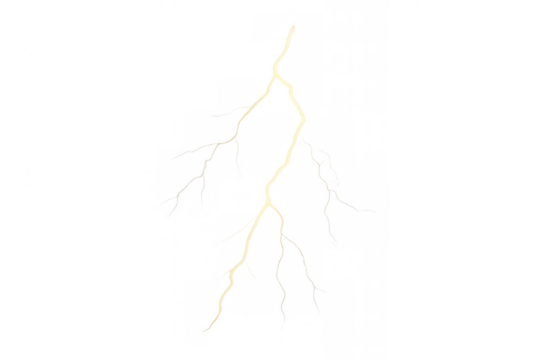 Lightning bolt showing powerful electrical discharge during storm on transparent background
