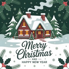 Christmas greeting card. 'Merry Christmas and Happy New Year' greeting card.