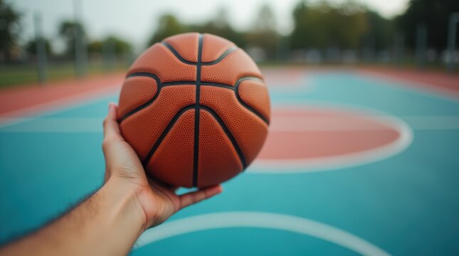 Adaptive Sports Concept: Hand holding basketball on sports court  
