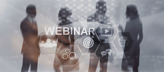 Professional business webinar with online presentation and interactive digital audience engagement