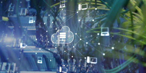 Cloud Computing Technology Data Storage and Security on server background