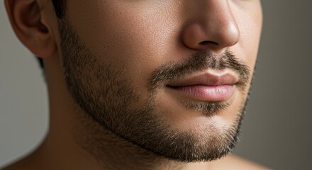 Obraz premium Close-up of a Man's Face with Stubble and Lips