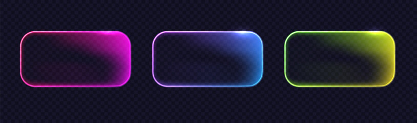 Neon rectangle glowing light button isolated on dark background. . Glowing frame. Banner template for modern digital design © Art_Stars