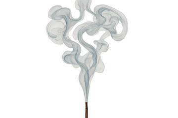 Incense stick burning creating calm smoke and relaxing aroma for therapy, meditation, and spiritual zen practice on transparent background