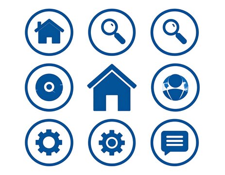 Collection of rounded blue icons representing common web and software functions on a white background
