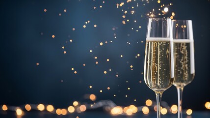 Two Glasses of Champagne with Bokeh Lights and Sparkles (52) photo