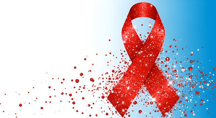Red ribbon for World AIDS Day awareness on white background with subtle details.