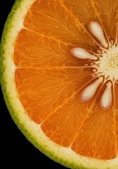 Extreme close-up shot of a freshly sliced tropical fruit revealing the thick, juicy, and vibrant orange-yellow edible pulp structure and seeds ,sliced ,food ,juicy