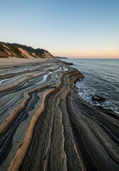Geological processes sculpting the coastal margin where the land and ocean meet, revealing layers of sediment and ancient sea levels ,sand ,nature ,intertidal