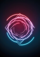 Glowing neon abstract background with dynamic geometric shapes and vibrant electric light trails creating a mesmerizing futuristic pattern ,line ,shape ,technology