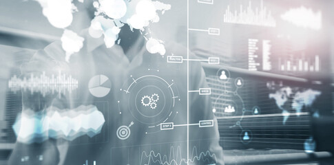 Business intelligence performance indicator KPI Analysis dashboard transparent blurred abstract background