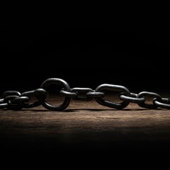 Heavy iron shackles restrict movement, symbolizing historical captivity and forced labor. The bondage restricts freedom ,historical ,injustice ,confinement