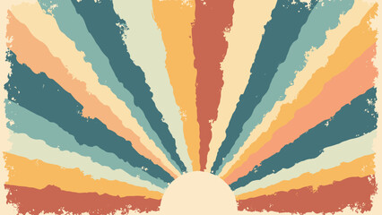 Vintage stripe fan — fanned radiating stripes with aged ink edges; palette: maize, teal, brick, cream