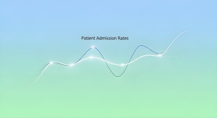 A modern, abstract background with a smooth blue and green gradient features a dynamic, glowing line representing "Patient Admission Rates". This visualization summarizes patient statistics and trend