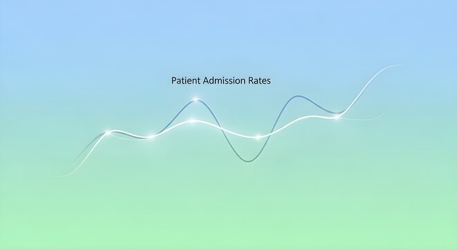 A modern, abstract background with a smooth blue and green gradient features a dynamic, glowing line representing "Patient Admission Rates". This visualization summarizes patient statistics and trend