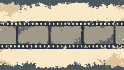 Film sprocket band — repeated film edge motif with scratch marks and vignette; palette: charcoal, sepia, cream