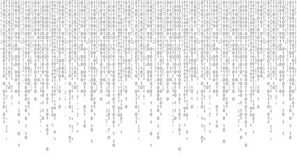 Abstract technology binary code background. Big data, decryption, algorithm, and encryption element. Numbers matrix script, computer cyber source, hacker program. Vector illustration.