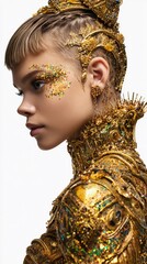 Stunning studio portrait of pop star showcasing avant-garde fashion and makeup Generative AI