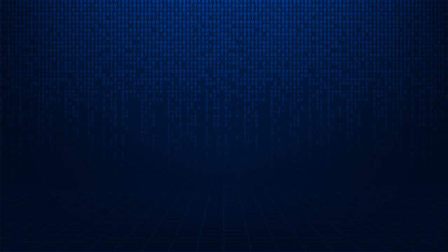 Abstract binary code in futuristic background. Concept of coding, hacker. Numbers matrix script, computer cyber source, hacker program,  and cyber security. Vector illustration.