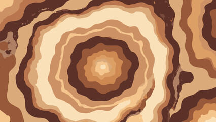 Polished woodgrain swirl — stylized wood rings arranged into decorative repeat; palette: chestnut, amber, cream