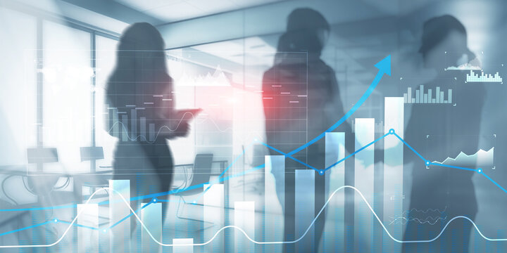 Business intelligence. Diagram, Graph, Stock Trading, Investment dashboard arrows