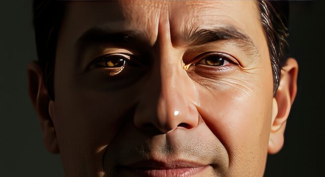 Close-up Portrait of a Man's Face with Dramatic Lighting