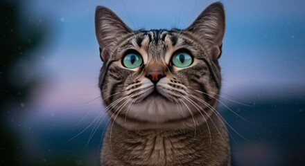Close-up Portrait of a Tabby Cat with Striking Green Eyes