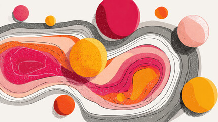 Abstract Topographic Landscape with Floating Spheres