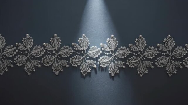 Elegant Silver Leaf Border Embellishment With Detailed Beading And Subtle Spotlight On A Dark Textured Background