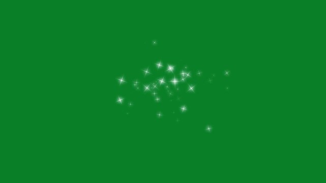Glitter Light Shine Effect, sparkling twinkle stars glowing with soft flash movement, cartoon doodle shimmer glitter trails on chroma key green screen, seamless loop 4K sparkle starlight for elegant