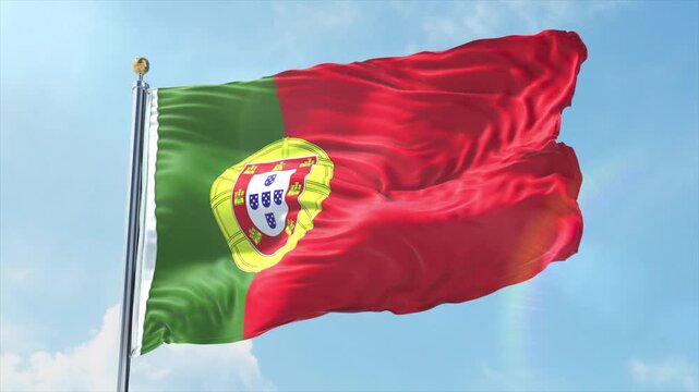 4K Portugal flag waving in the wind - realistic Portugal flag animation in high resolution, perfect for Portugal national day, independence, travel and patriotic video projects