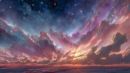 Breathtaking Celestial Sunset with Vibrant Sky and Clouds in Stu