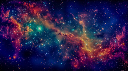 Vibrant Cosmic Nebula with Colorful Stars in Outer Space, Perfec