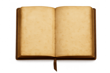 Open ancient book with blank aged pages, vintage worn-out journal or diary, old knowledge studying