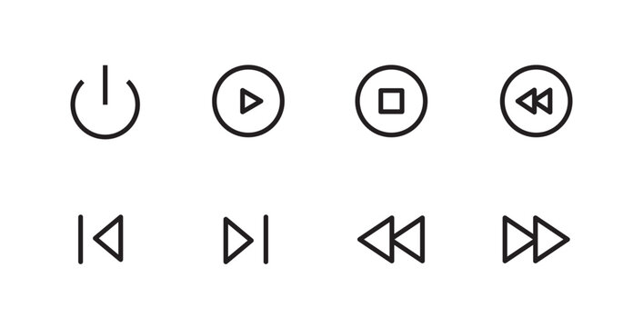 media player icon set vector symbol, player buttons, Video icon set line and flat icons set pack, editable stroke isolated on white, linear vector outline illustration, symbol logo design style