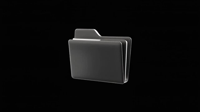 3D Monochrome Black and White Folder Icon Opening and Closing Smoothly on Transparent Background