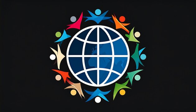 Global community concept with diverse figures embracing the world globe together - Powered by Adobe