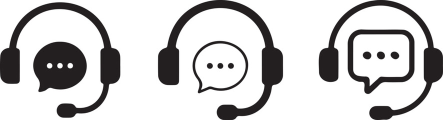 Customer Service Headset Chat Icons in Minimal Line Style
