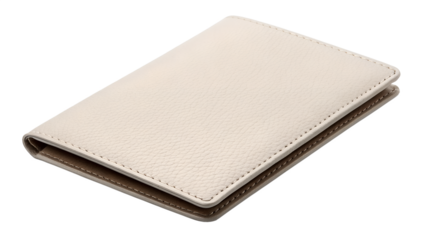 Elegant textured beige leather card holder, isolated on transparent background