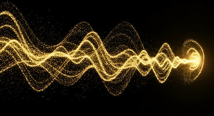 Golden Glitter Particle Wave Abstract Background black