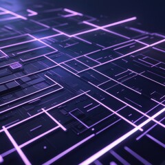 Futuristic Neon Grid with Glowing Purple Lines &mdash; Digital Technology Background