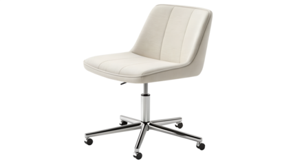Modern beige office chair with wheels, isolated on transparent background
