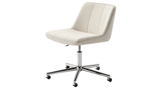 Modern beige office chair with wheels, isolated on transparent background